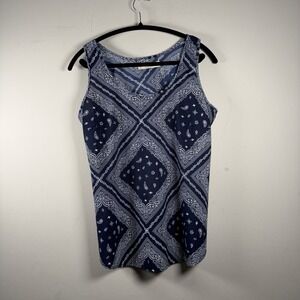 WOMENS FADED GLORY Large 12/14 NAVY WHITE BANDANA PRINT TANK POLYESTER 100%